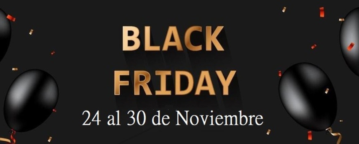 Horizontal banner for black friday sale black balls with shiny ribbons golden letters vector