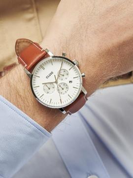 Reloj CLUSE Aravis Chrono Leather White-Light brown
