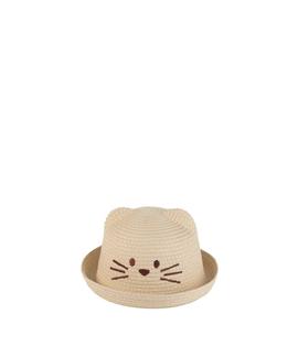 Sombrerito KBAS niña rafia tostado cara gatito