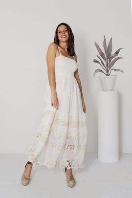 Kaftan DON ALGODON largo blanco crochet