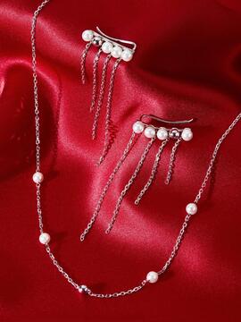 Pendiente MAREA plata tipo trepador perlas y cadenas