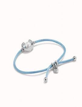 Pulsera UNO DE 50 cordon azul perla