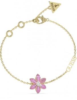 Guess pulsera dorada flor esmalte rosa