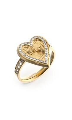 Anillo GUESS doradon corazon bord circon logo