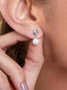 Marea pendientes plata perla chapita circon azul