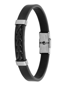 Pulsera MAREA cuero liso negro centro trenzado