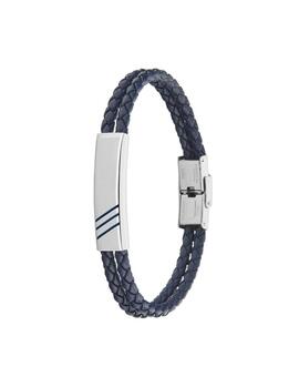 Pulsera MAREA cuero 2 tiras trenzadas azul