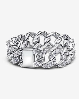 Anillo PANDORA Cadena Cubana en Pavé