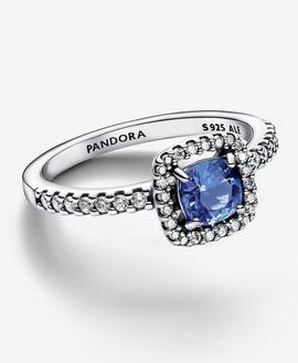 Anillo PANDORA Halo Azul Cuadrado Brillante