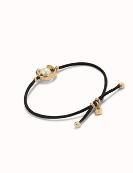 Pulsera UNO DE 50 cordon negro perla