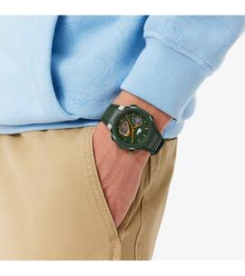 Reloj LACOSTE silicona verde agujas naranjas