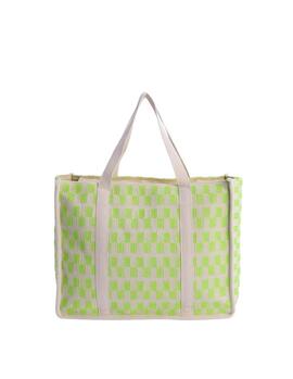 Bolsa AMICHI  playa cuadrada beige cuadrados verdes