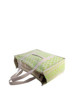 Bolsa AMICHI  playa cuadrada beige cuadrados verdes