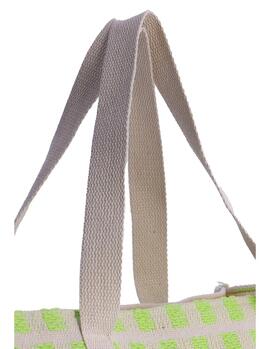 Bolsa AMICHI  playa cuadrada beige cuadrados verdes