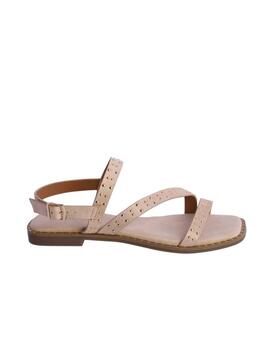 Sandalia DON ALGODON plana beige tiras con tachuelas