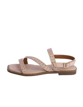 Sandalia DON ALGODON plana beige tiras con tachuelas