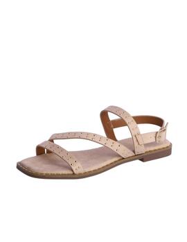 Sandalia DON ALGODON plana beige tiras con tachuelas