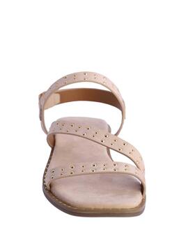 Sandalia DON ALGODON plana beige tiras con tachuelas