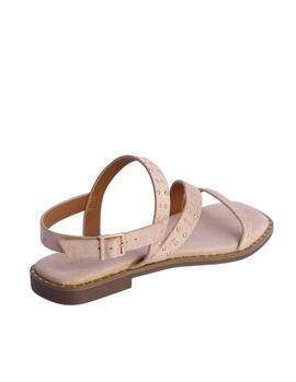 Sandalia DON ALGODON plana beige tiras con tachuelas