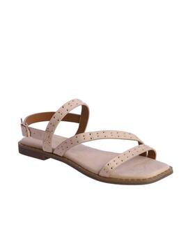 Sandalia DON ALGODON plana beige tiras con tachuelas