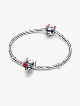 Charm PANDORA stitch con rosa de cristal murano roja