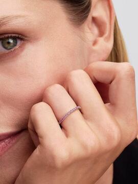 Anillo PANDORA plata tira circonitas rosas garras