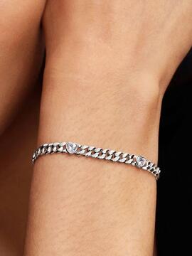 Pulsera PANDORA plata Cadena Cubana Corazón