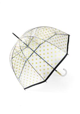 Paraguas DON ALGODON trasparente topitos dorados
