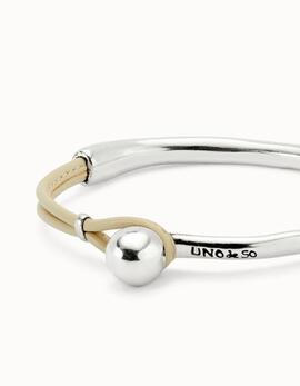 Pulsera UNO DE 50 aro plata trozo cuero beig