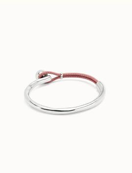 Pulsera UNO DE 50 aro plata trozo cuero rosa