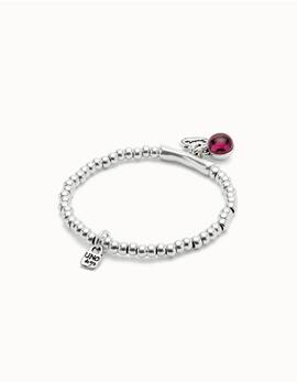 Pulsera UNO DE 50 plata bolas cuelga cristal morado