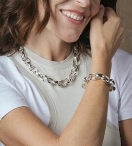 Pulsera LUXENTER acero anillas gruesas ovaladas irregulares