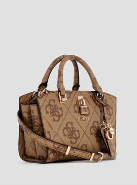 Bolso GUESS  mano mini piel marron estamp logo
