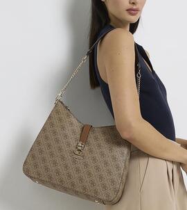 Bolso GUESS ovalado piel marron estampado logo