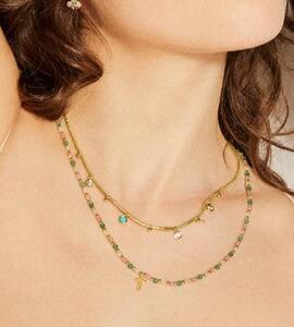 Collar LUXENTER piedras pastel c/ cruz dorada