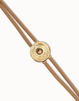 Pulsera UNO DE 50 cuero camel doble con piedra de nacimiento