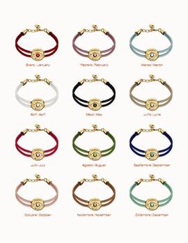 Pulsera UNO DE 50 cuero camel doble con piedra de nacimiento