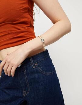 Pulsera UNO DE 50 cuero beig doble con piedra nacimiento