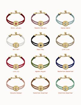 Pulsera UNO DE 50 cuero camel doble piedra nacimiento ojo