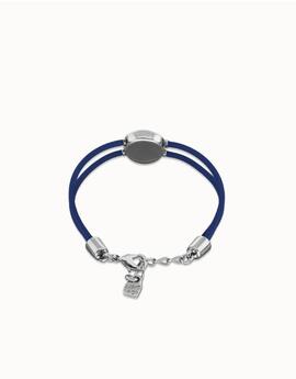 Pulsera UNO DE 50 cuero azul doble piedra de nacimiento  ojo