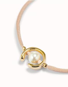 Pulsera UNO DE 50 cordón salmón con una perla