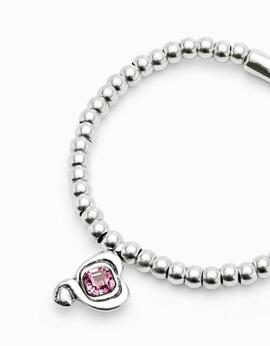 Pulsera UNO DE 50 elástica de cuentas con corazón cristal