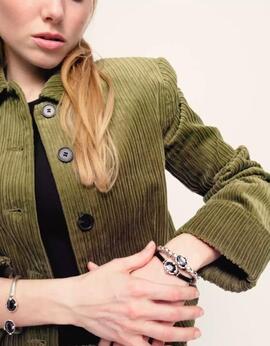 Pulsera UNO DE 50 cuero con cristal ovalado negro facetado