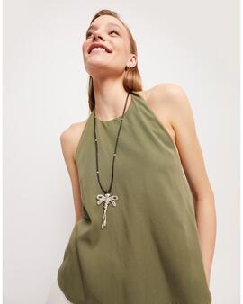 Colgante UNO DE 50 largo cuero libelula plata