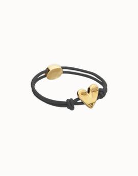 Pulsera UNO DE 50  hilo elástico negro con corazón