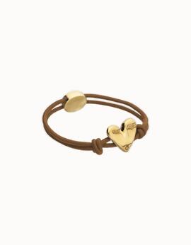 Pulsera UNO DE 50 hilo elástico marrón con corazón