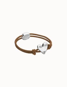 Pulsera UNO DE 50 hilo elástico marrón con corazón