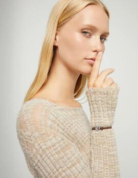 Pulsera UNO DE 50 hilo elástico marrón con corazón