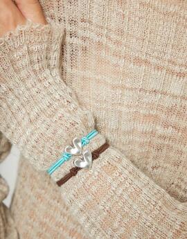 Pulsera UNO DE 50 hilo elástico marrón con corazón