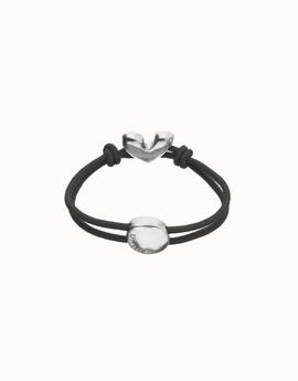 Pulsera UNO DE 50  hilo elástico negro con corazón
